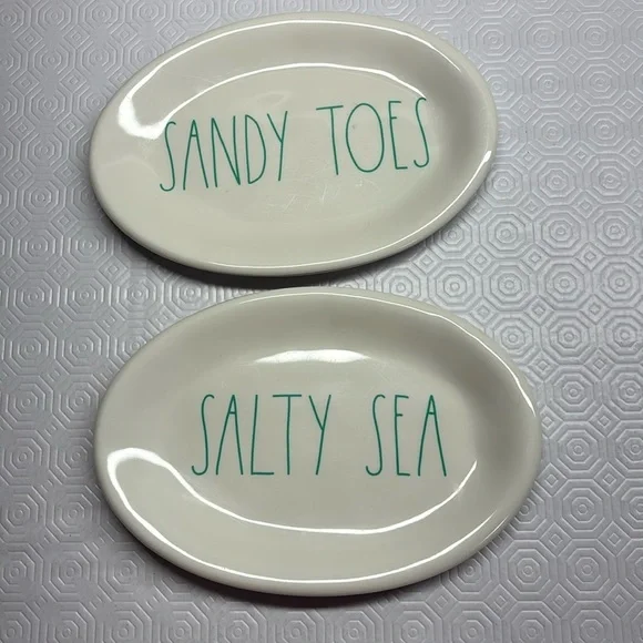 Rae Dunn Beachy Oval Melamine Plates Artisian Collection by Magenta - Set of 2 - Picture 1 of 7